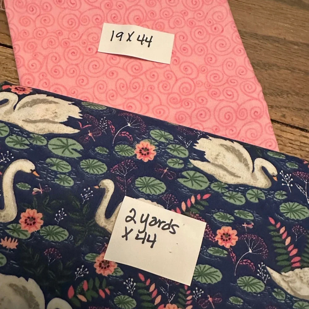 Swan Lake Floral Cotton Fabric 2 Yards & Pink Blender 19in Bundle 2.53yd Total - Picture 5 of 5